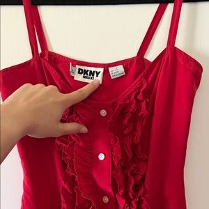 DKNY Red Satin Ruffle Button-Front dress